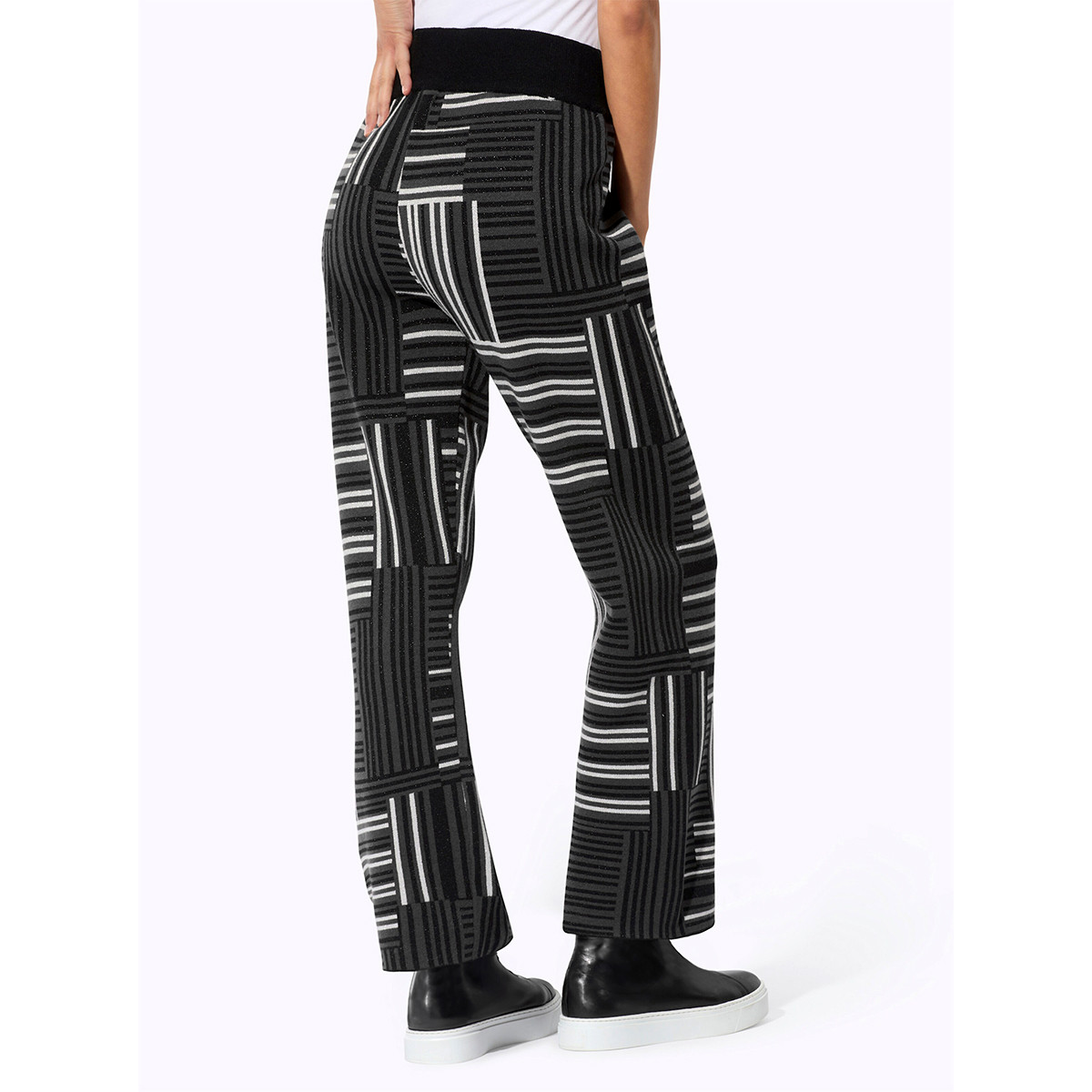 Glanzgarn-Jacquard-Strickhose graphit-schwarz-gemustert
