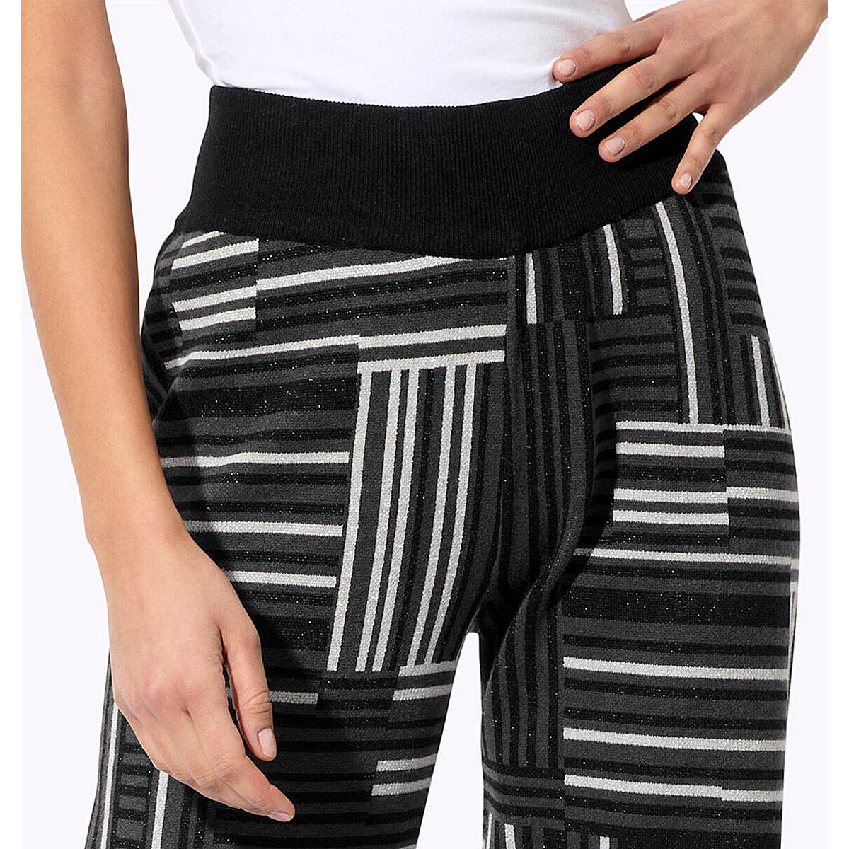 Glanzgarn-Jacquard-Strickhose graphit-schwarz-gemustert