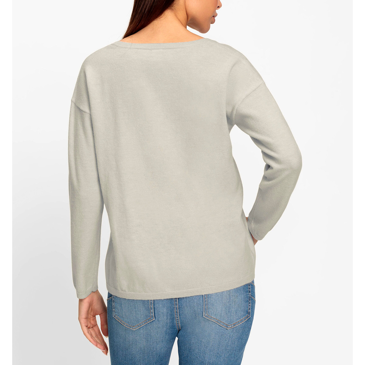 Pullover m. Schriftzug und Glitzersteinchen. hellgrau-meliert