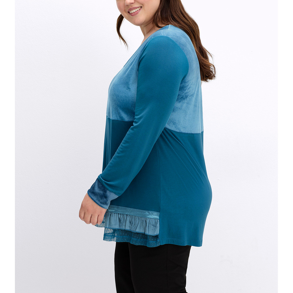 Materialmix-Shirt m. Volants topas