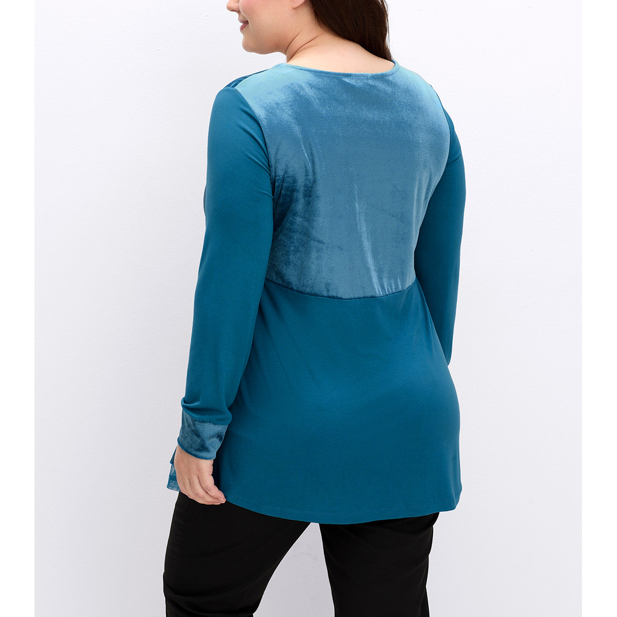 Materialmix-Shirt m. Volants topas