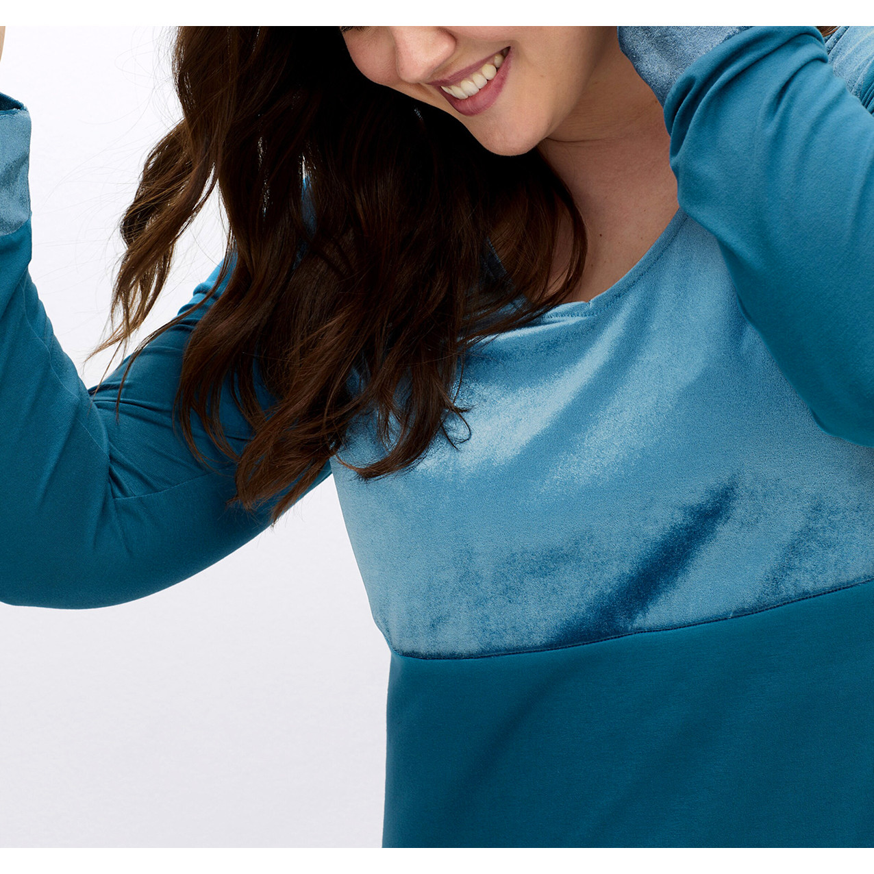 Materialmix-Shirt m. Volants topas