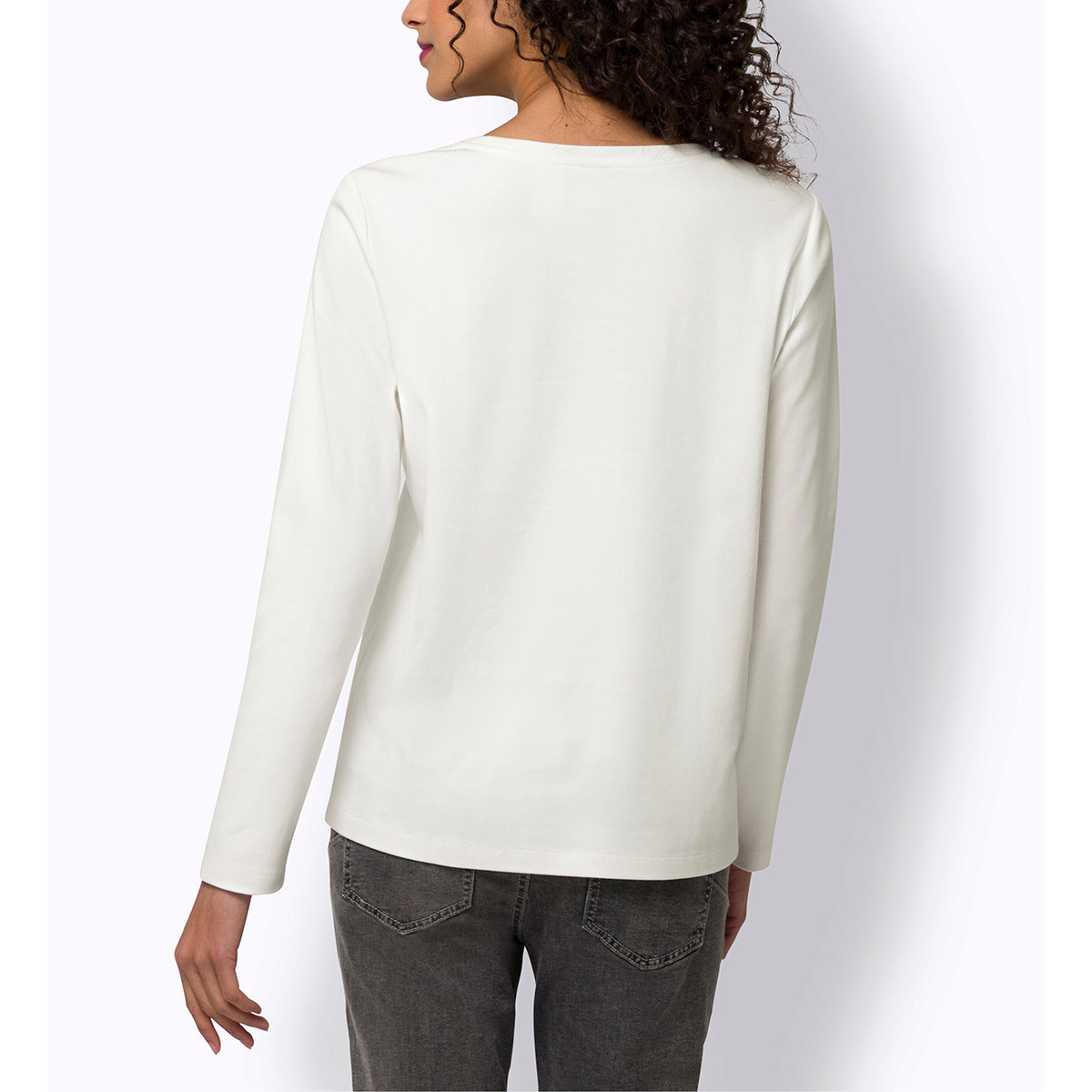 Sweatshirt m. Schriftzug und Zierperlen ecru