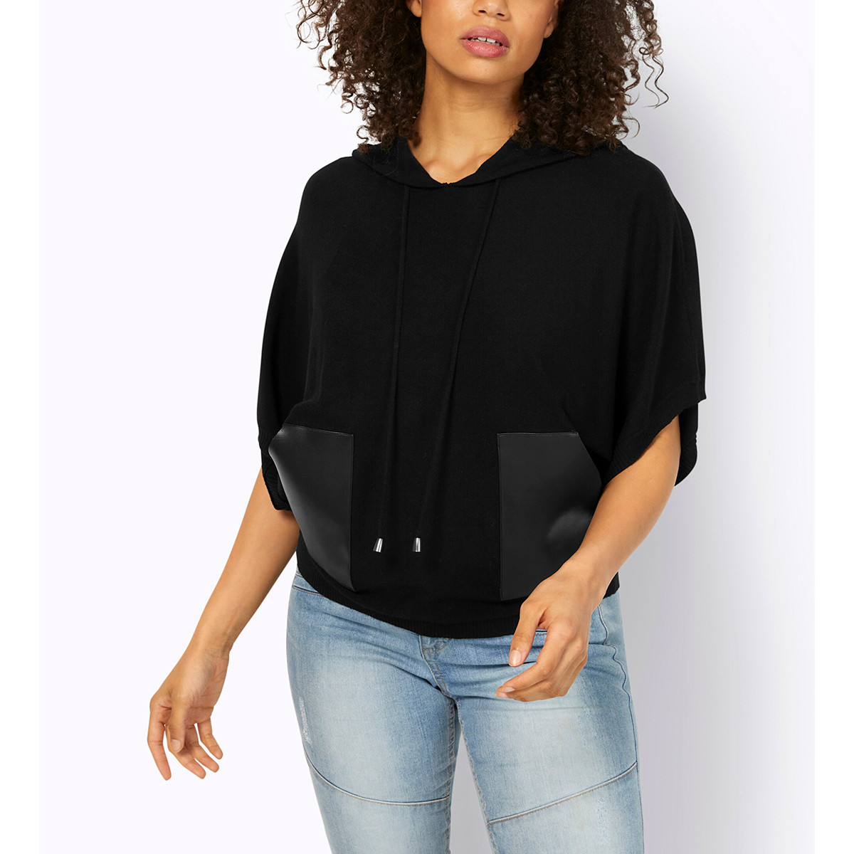 3/4-Arm-Kapuzenpullover schwarz