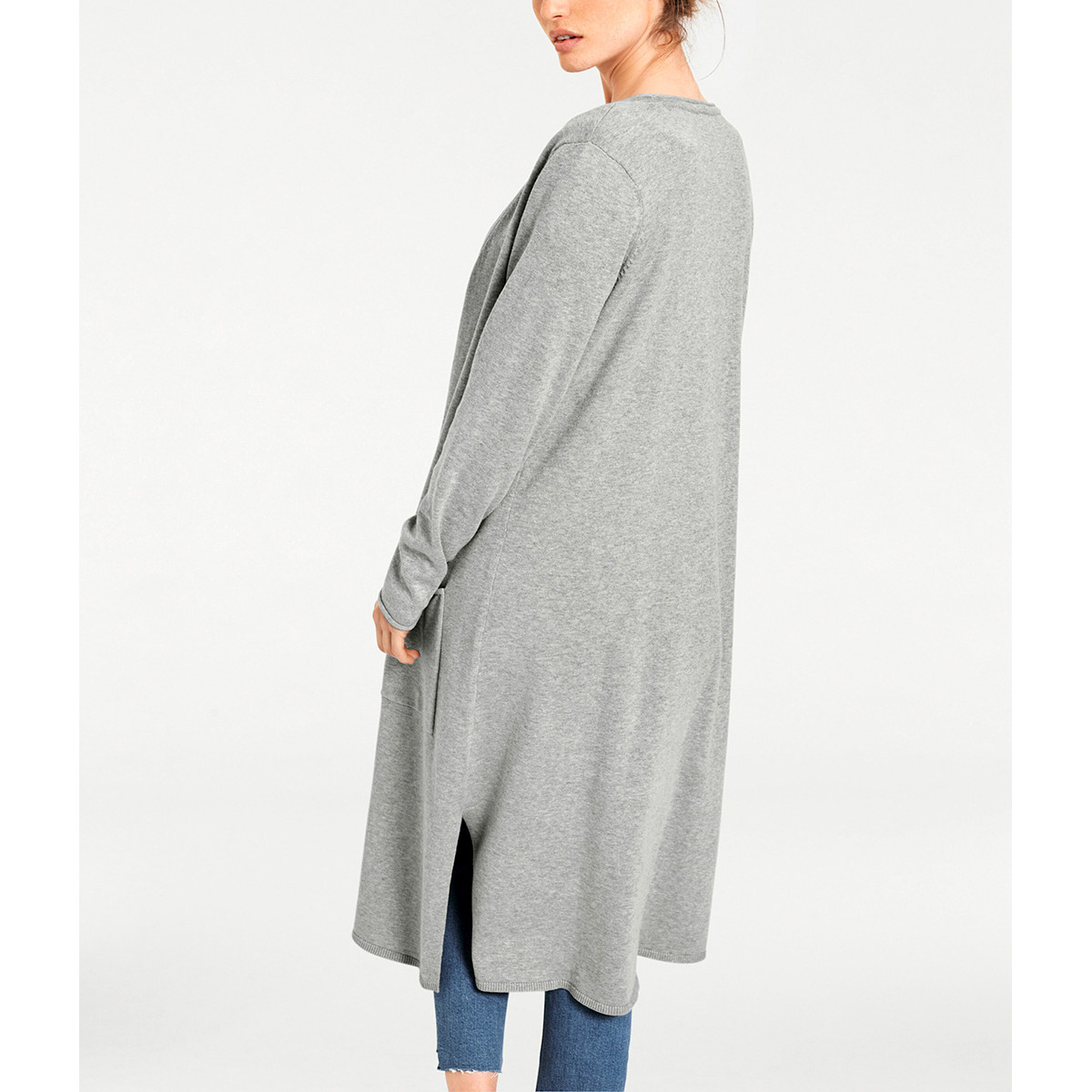 Longstrickjacke grau-melange
