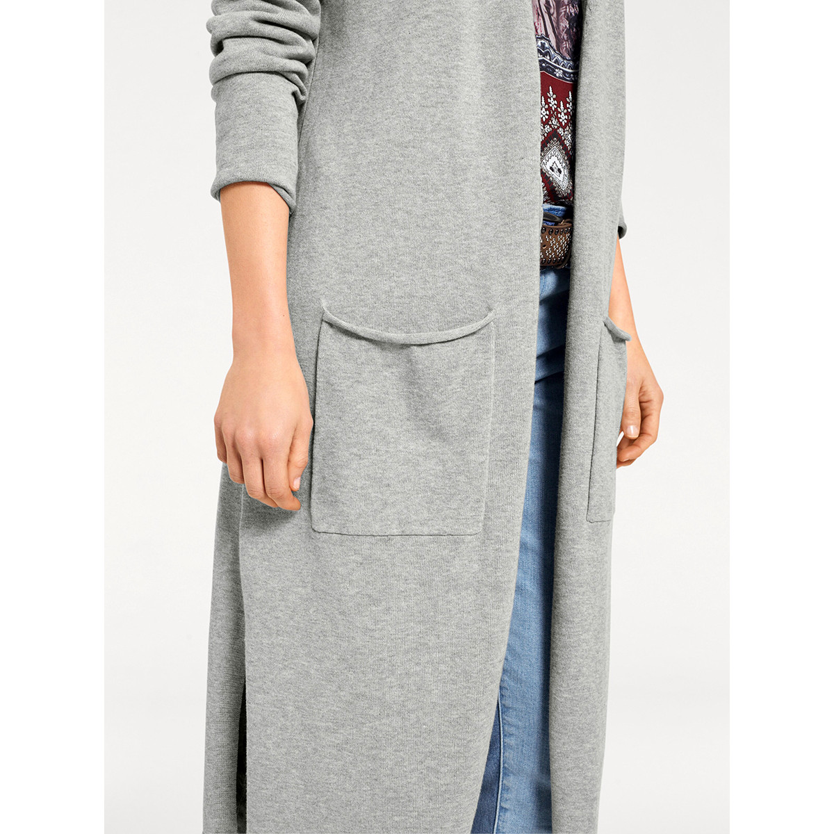 Longstrickjacke grau-melange