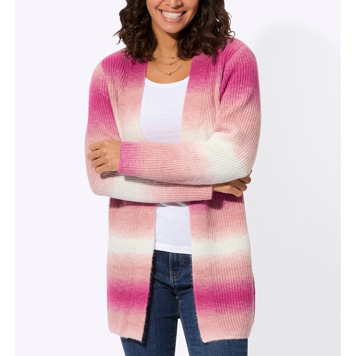 Longstrickjacke rosenquarz-fuchsia