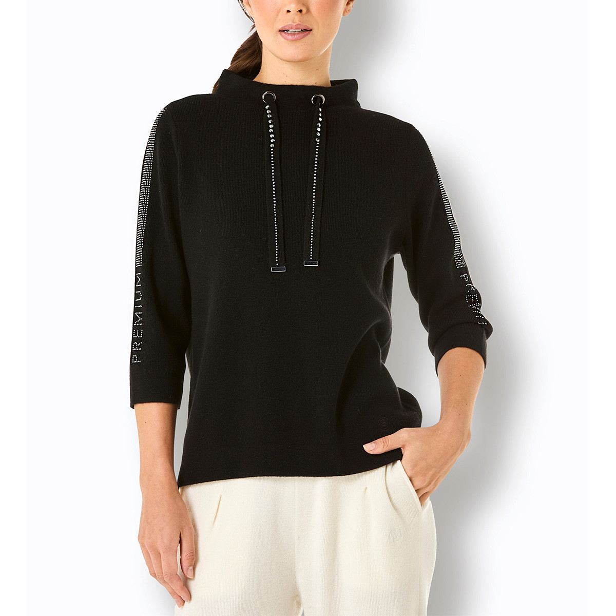 3/4-Ärmel-Pullover m. Glitzersteinchen schwarz