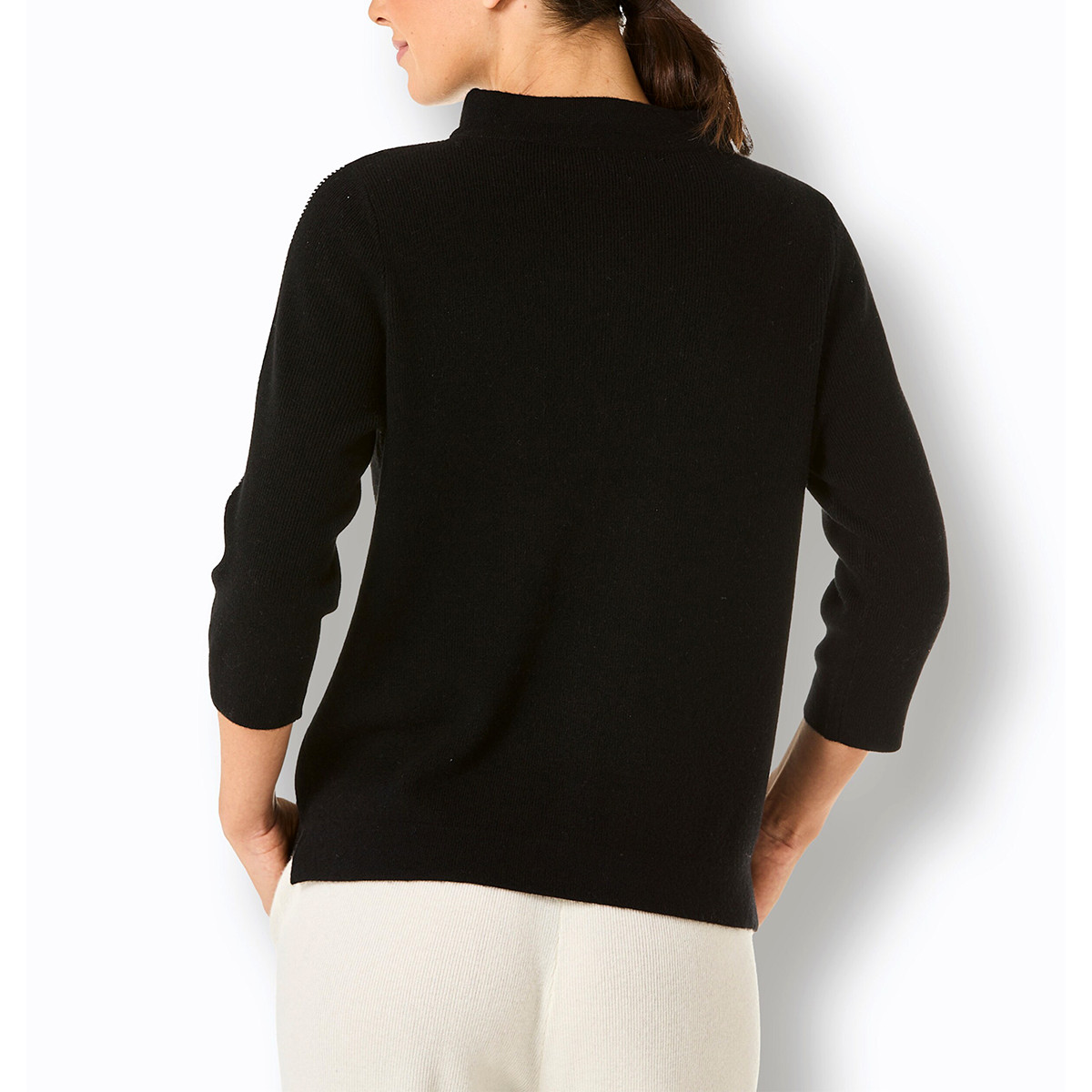 3/4-Ärmel-Pullover m. Glitzersteinchen schwarz