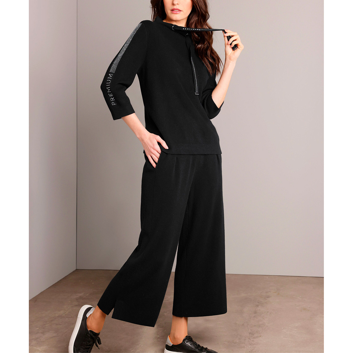 3/4-Ärmel-Pullover m. Glitzersteinchen schwarz