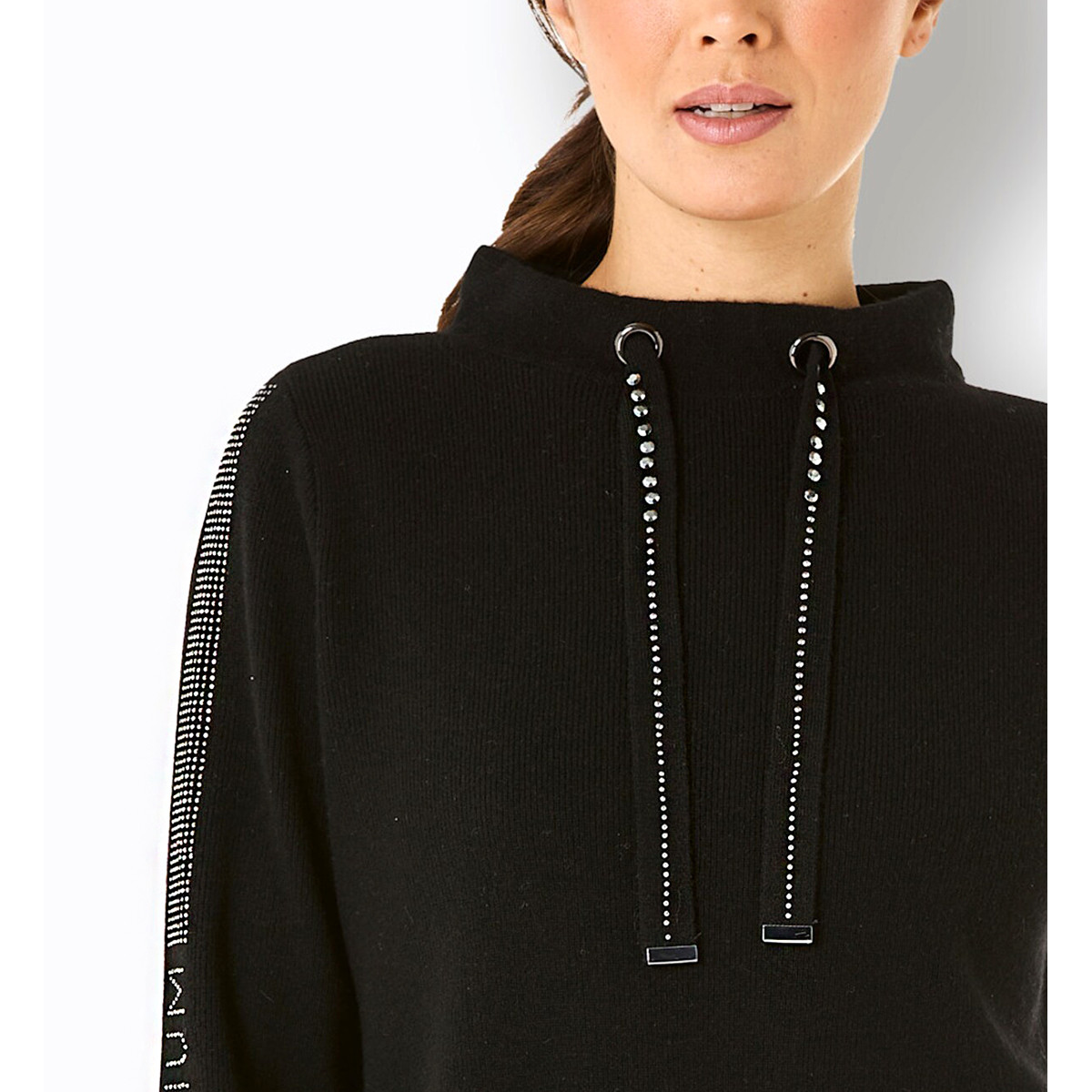 3/4-Ärmel-Pullover m. Glitzersteinchen schwarz