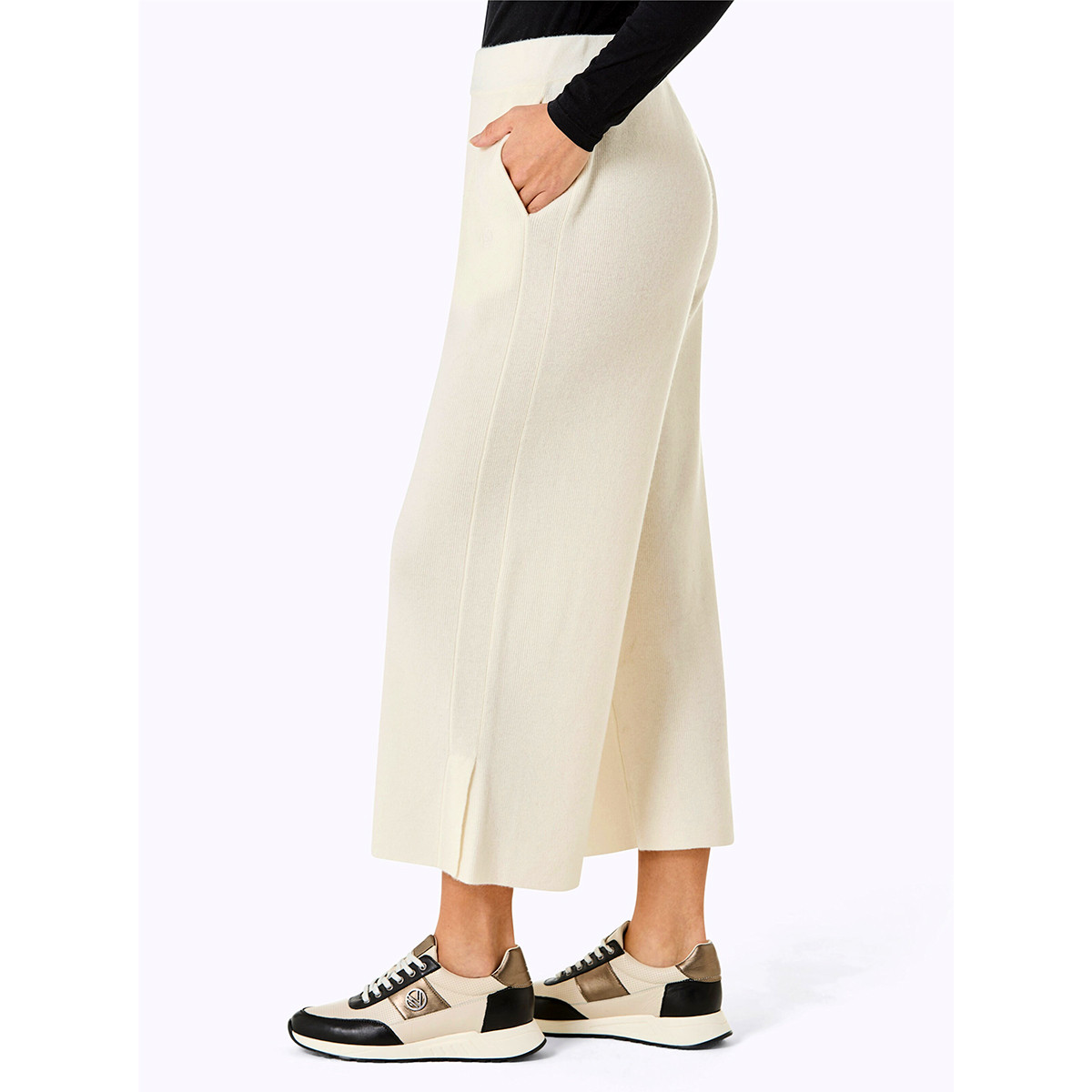 Merino-Kaschmir-Strickculotte ecru