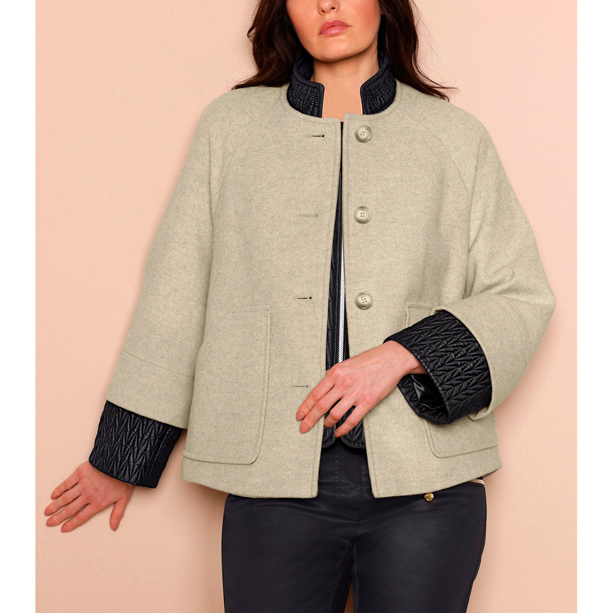 Wolljacke in 2-in-1-Optik beige-schwarz