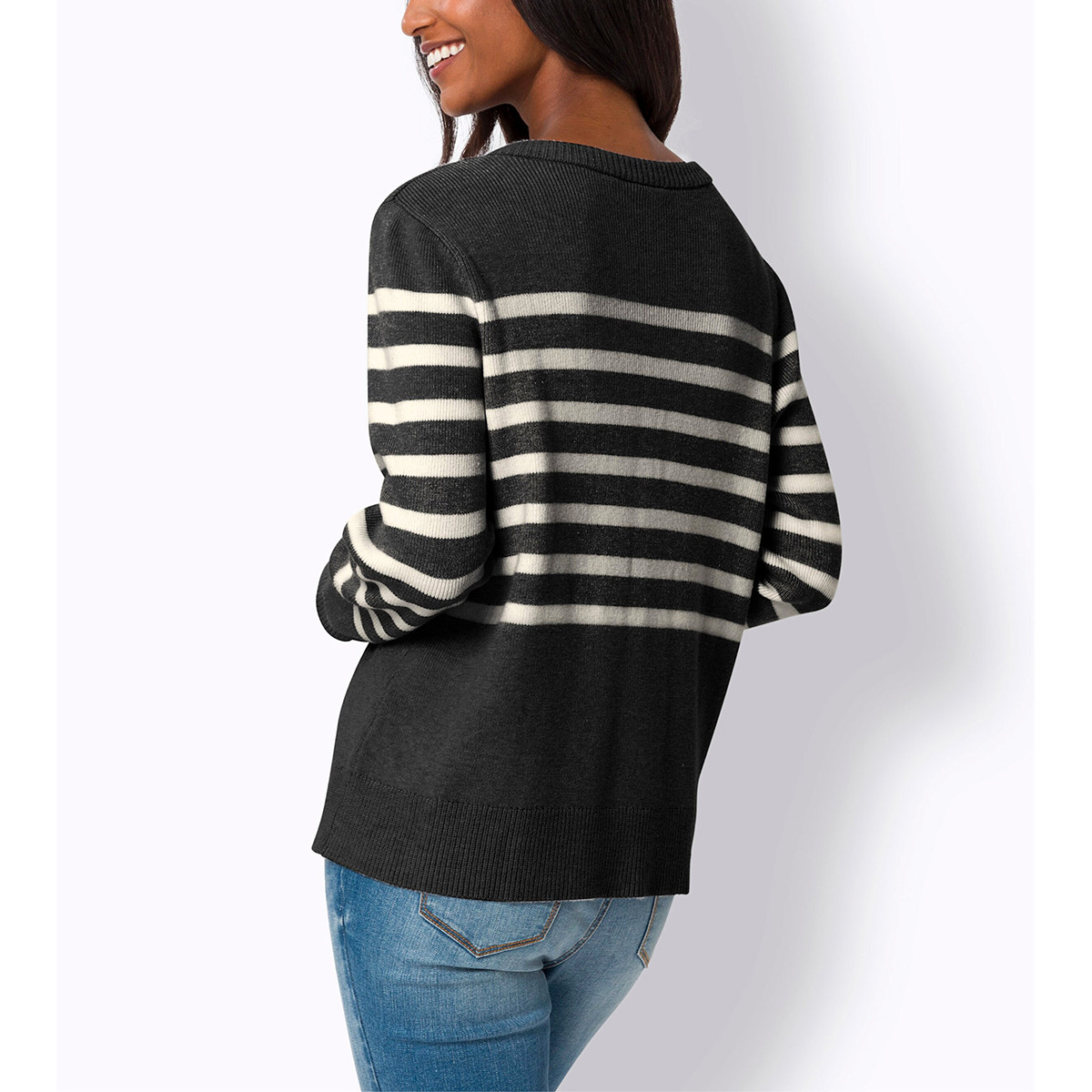 Strickjacke m. Streifen-Dessin schwarz-ecru