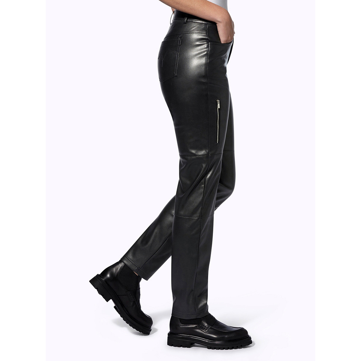 Lederimitathose m. Zipper-Details schwarz