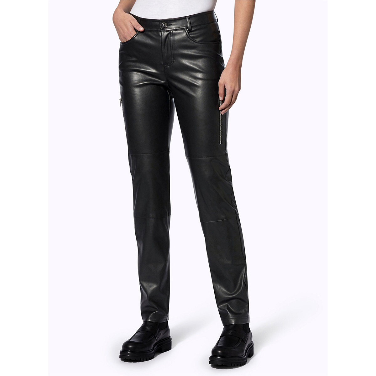 Lederimitathose m. Zipper-Details schwarz