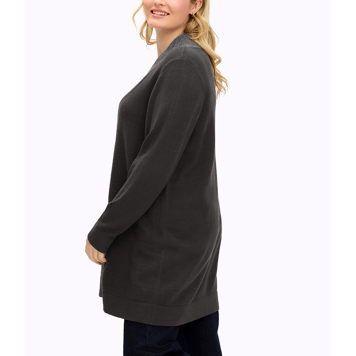 Longpullover m. hohem Schlitz und Glitzerblende graphit-grau-meliert