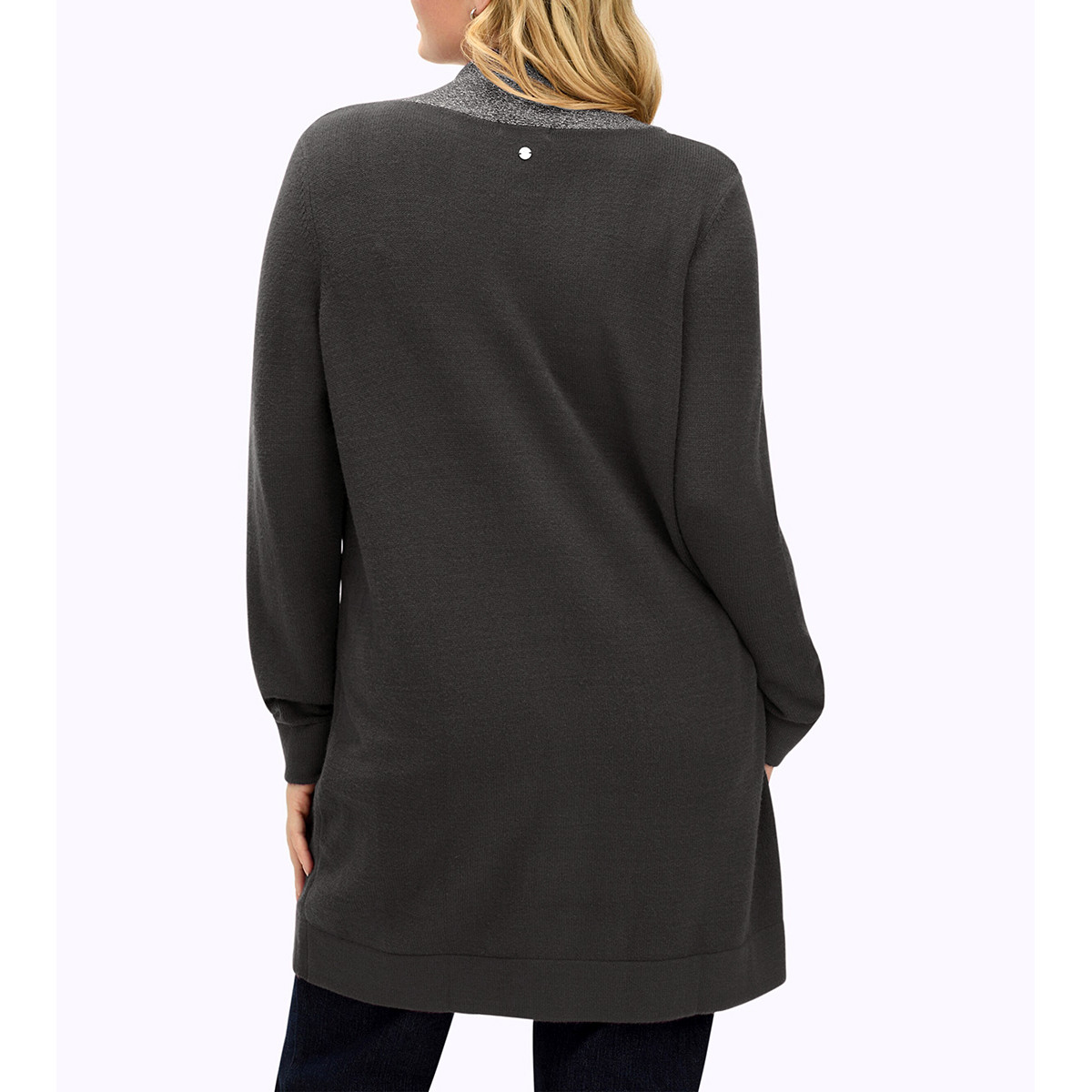 Longpullover m. hohem Schlitz und Glitzerblende graphit-grau-meliert