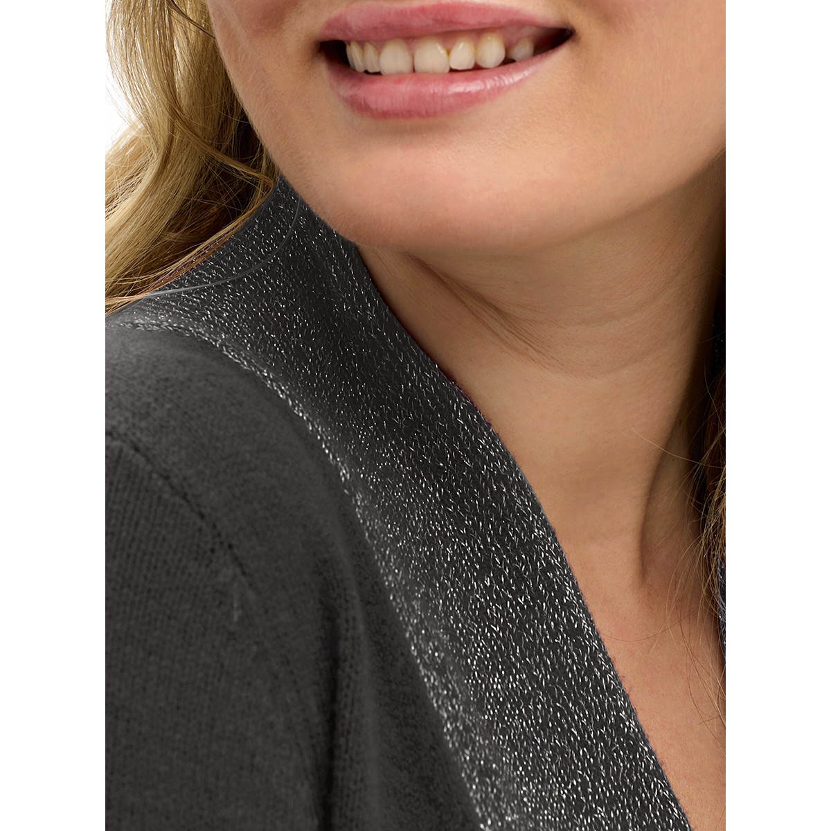 Longpullover m. hohem Schlitz und Glitzerblende graphit-grau-meliert