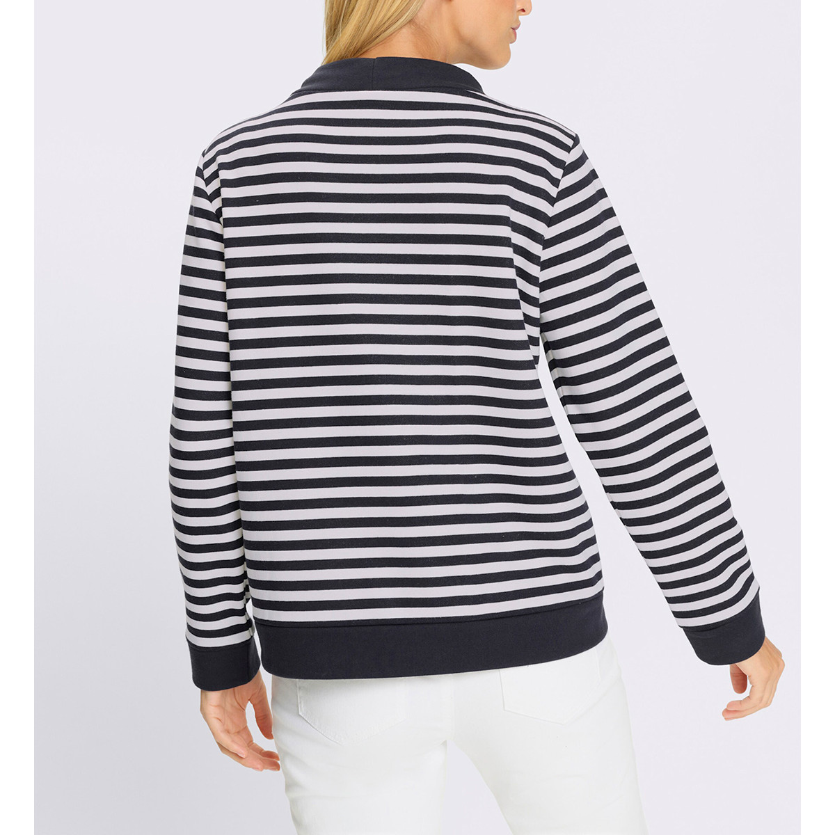 Sweatshirt m. Ringelmuster ecru-marine-bedruckt