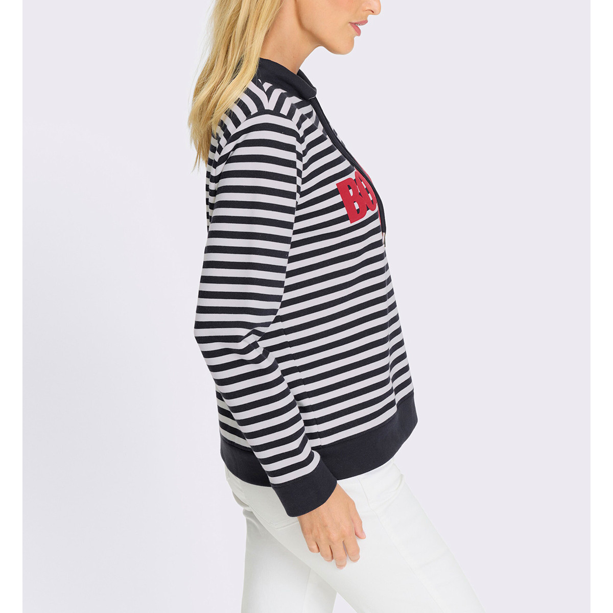 Sweatshirt m. Ringelmuster ecru-marine-bedruckt